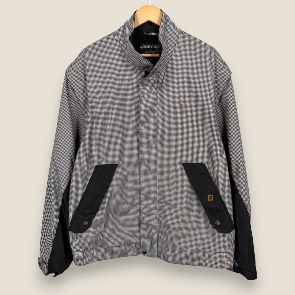 FootJoy DryJoys Golf Rain Jacket Men Large Black White Houndstooth Windbreaker